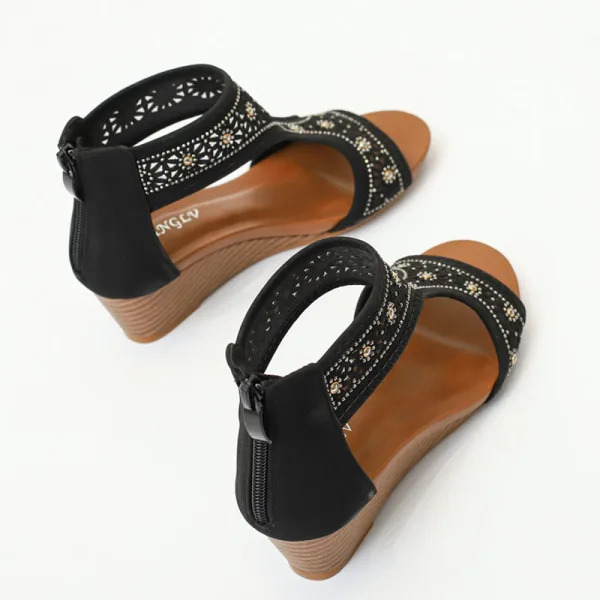 Bohemia Brown Street Wear Rhinestone Womens Sandals 2022 T-Strap 5 cm Wedges Open / Peep Toe Sandals
