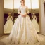 Vintage / Retro Church Wedding Dresses 2017 Lace Flower Crystal Rhinestone Scoop Neck Backless 1/2 Sleeves Ivory Ball Gown Cathedral Train