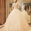 Chic / Beautiful Sparkly Wedding Dresses 2017 Scoop Neck Sleeveless Church Ivory Ball Gown Lace Appliques Crystal Rhinestone Floor-Length / Long