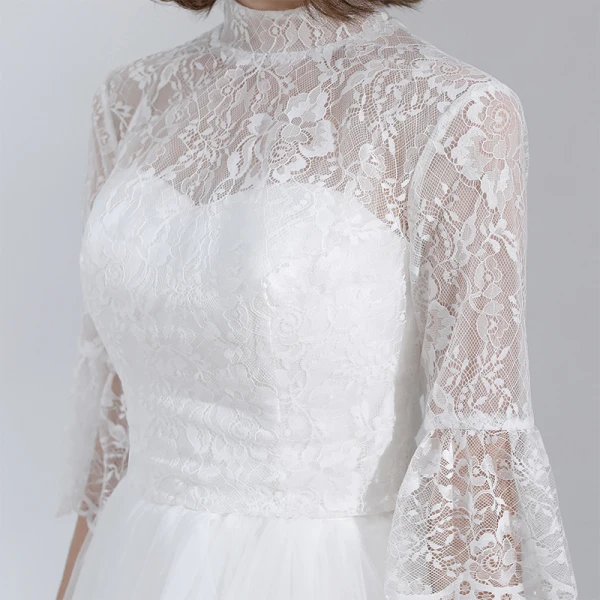 Modern / Fashion White Floor-Length / Long Wedding 2018 A-Line / Princess Tulle High Neck Puffy Lace-up Beach Wedding Dresses