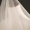 Chic / Beautiful White Chapel Train Wedding Tulle Lace Sequins Beading Wedding Veils 2018
