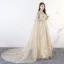 Sparkly Bling Bling Champagne Floor-Length / Long Evening Dresses  2018 A-Line / Princess U-Neck Tulle With Cloak Beading Sequins Evening Party Formal Dresses