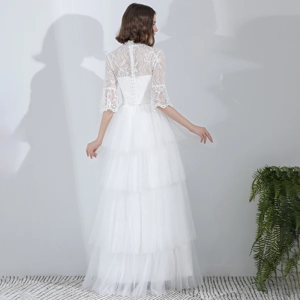 Modern / Fashion White Floor-Length / Long Wedding 2018 A-Line / Princess Tulle High Neck Puffy Lace-up Beach Wedding Dresses