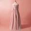 Klassisk Eleganta Rodnande Rosa Extra Stor Storlek Aftonklänningar 2018 Chiffong Appliqués Halterneck Afton Formella Klänningar