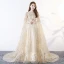 Sparkly Bling Bling Champagne Floor-Length / Long Evening Dresses  2018 A-Line / Princess U-Neck Tulle With Cloak Beading Sequins Evening Party Formal Dresses
