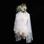 Sjarmerende Hvit Korte Brudeslør Appliques Blomst Chiffon Bryllup Tilbehør 2019