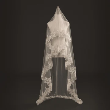 Chic Belle Blanche Chapel Train Mariage Tulle En Dentelle Paillettes Perlage Voile De Mariée 2018