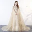 Sparkly Bling Bling Champagne Floor-Length / Long Evening Dresses  2018 A-Line / Princess U-Neck Tulle With Cloak Beading Sequins Evening Party Formal Dresses