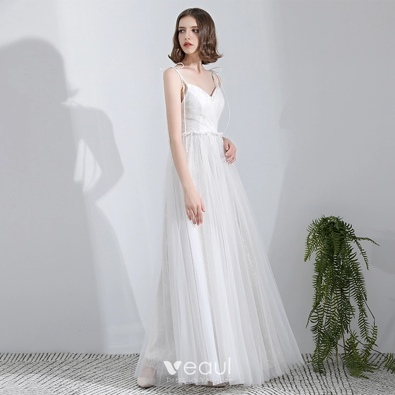 Simple Blanche Longue Mariage 2018 Princesse Tulle Corset Plage Robe De Mariee