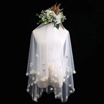 Charming White Short Wedding Veils Appliques Flower Chiffon Wedding Accessories 2019
