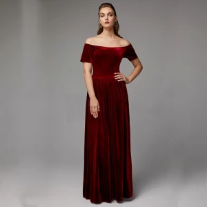 Modest Simple Burgundy Mother Of The Bride Dresses 2020 Floor Length Long Short Sleeve Backless Off The Shoulder Wedding Evening Party A Line Princess Wedding Party Dresses