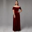 Modest / Simple Burgundy Mother Of The Bride Dresses 2020 Floor-Length / Long Short Sleeve Backless Off-The-Shoulder Wedding Evening Party A-Line / Princess Wedding Party Dresses