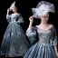 Vintage / Retro Medieval Ink Blue Ball Gown Prom Dresses 2021 V-Neck 1/2 Sleeves 3D Lace Appliques Embroidered Handmade  Cosplay Court Train Prom