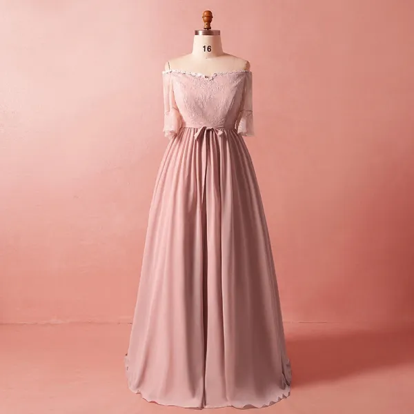Classic Elegant Blushing Pink Plus Size Evening Dresses  2018 Chiffon Appliques Backless Evening Party Formal Dresses
