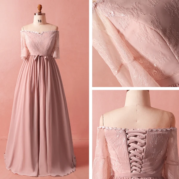 Klassisk Eleganta Rodnande Rosa Extra Stor Storlek Aftonklänningar 2018 Chiffong Appliqués Halterneck Afton Formella Klänningar