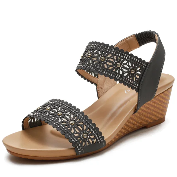 Roman Brown Street Wear Rivet Womens Sandals 2022 5 cm Wedges Open / Peep Toe Sandals