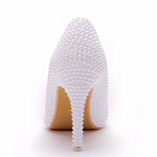 Charming White Crystal Wedding Shoes 2023 Pearl 9 cm Stiletto Heels Pointed Toe Wedding Pumps High Heels