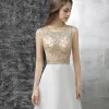 Chic / Beautiful Formal Dresses 2017 Evening Dresses  White A-Line / Princess Floor-Length / Long Scoop Neck Backless Sleeveless Beading Rhinestone