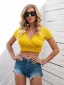 Hauts pour Femmes Noire Bande Serré Col v profond La nuit Manches Courtes Sexy 2021 Tee T-shirt