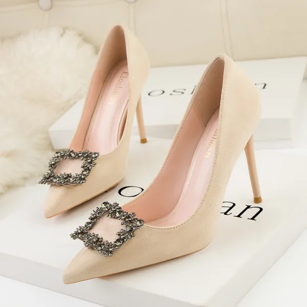Fine Svart Rhinestone Aften Pumps 2022 9 cm Stiletthæler Spisse Pumps Høyhælte