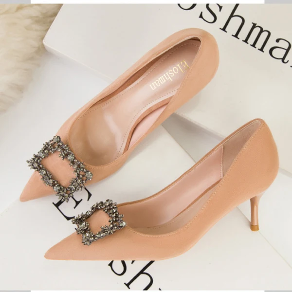 Fine Svart Rhinestone Aften Pumps 2022 9 cm Stiletthæler Spisse Pumps Høyhælte