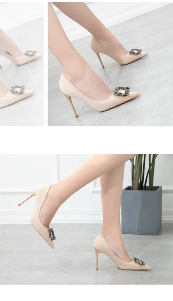 Fine Svart Rhinestone Aften Pumps 2022 9 cm Stiletthæler Spisse Pumps Høyhælte