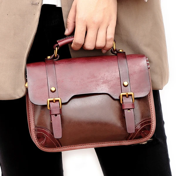 Vintage / Retro Burgundy Casual Leather Women's Bags Shoulder Bags Handbag 2022
