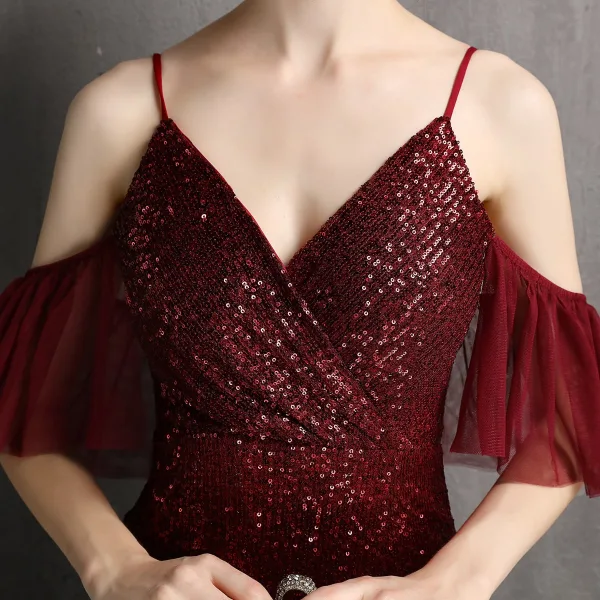 Glitzernden Sexy Gold Pailletten Abendkleider 2022 Meerjungfrau Spaghettiträger Ärmellos Rückenfreies Lange Abend Festliche Kleider