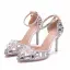 Charmant Multi-Couleurs Faux Diamant Cristal Chaussure De Mariée 2023 Bride Cheville 9 cm Talons Aiguilles À Bout Pointu Mariage Sandales Talons Hauts