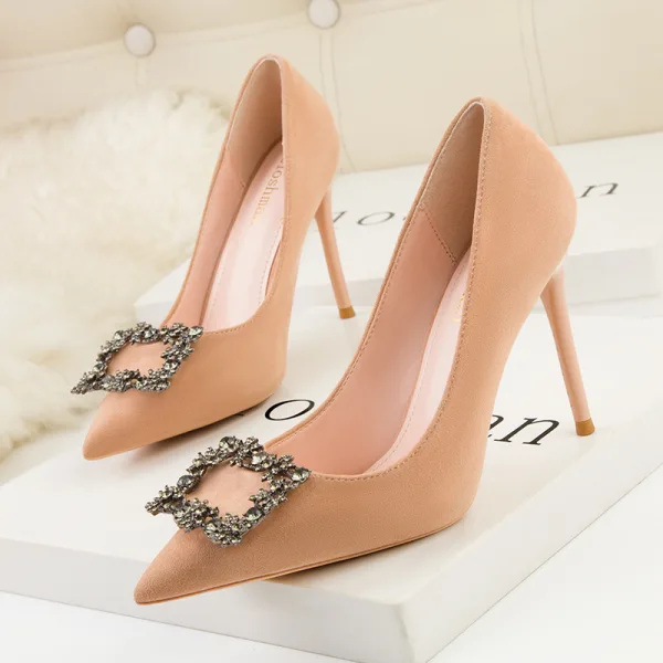 Fine Svart Rhinestone Aften Pumps 2022 9 cm Stiletthæler Spisse Pumps Høyhælte
