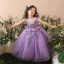 Chic / Beautiful Church Wedding Party Dresses 2017 Flower Girl Dresses Lilac Ball Gown Tea-length Scoop Neck Sleeveless Backless Lace Flower Appliques Sequins Pearl