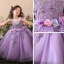 Chic / Beautiful Church Wedding Party Dresses 2017 Flower Girl Dresses Lilac Ball Gown Tea-length Scoop Neck Sleeveless Backless Lace Flower Appliques Sequins Pearl