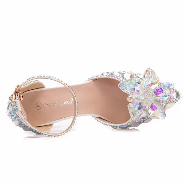 Charmant Multi-Couleurs Faux Diamant Cristal Chaussure De Mariée 2023 Bride Cheville 9 cm Talons Aiguilles À Bout Pointu Mariage Sandales Talons Hauts
