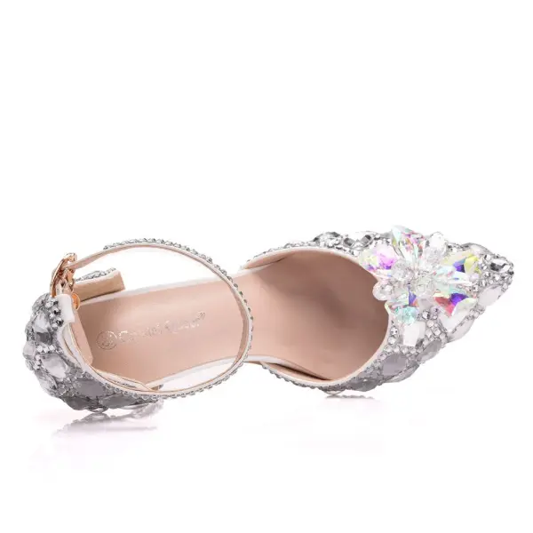 Charmant Multi-Couleurs Faux Diamant Cristal Chaussure De Mariée 2023 Bride Cheville 9 cm Talons Aiguilles À Bout Pointu Mariage Sandales Talons Hauts
