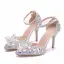 Charmant Multi-Couleurs Faux Diamant Cristal Chaussure De Mariée 2023 Bride Cheville 9 cm Talons Aiguilles À Bout Pointu Mariage Sandales Talons Hauts