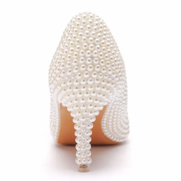 Elegant Pearl Beige Wedding Shoes 2023 7 cm Stiletto Heels Pointed Toe Wedding Pumps High Heels