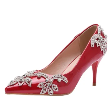 Snygga Fina Röd Afton Rhinestone Pumps 2023 7 Cm Stilettklackar Spetsiga Pumps Högklackade