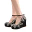 Chic / Beautiful Black Rhinestone Prom Womens Shoes 2025 Ankle Strap 10 cm Wedges Round Toe Womens Shoes