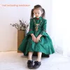 Chinese style Church Wedding Party Dresses 2017 Flower Girl Dresses Dark Green A-Line / Princess Tea-length High Neck 3/4 Sleeve Bow