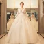 Chic / Beautiful Church Outdoor / Garden Wedding Dresses 2017 Lace Flower Pearl Backless Artificial Flowers V-Neck 3/4 Sleeve Ivory Ball Gown Floor-Length / Long