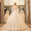 Chic / Beautiful Church Outdoor / Garden Wedding Dresses 2017 Lace Flower Pearl Backless Artificial Flowers V-Neck 3/4 Sleeve Ivory Ball Gown Floor-Length / Long