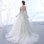 Eleganta Champagne Genomskinliga Bröllopsklänningar 2018 Prinsessa Urringning Långärmad Appliqués Pierced Spets Ruffle Chapel Train