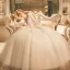 Chic / Beautiful Church Outdoor / Garden Wedding Dresses 2017 Lace Flower Pearl Backless Artificial Flowers V-Neck 3/4 Sleeve Ivory Ball Gown Floor-Length / Long