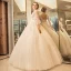 Chic / Beautiful Church Outdoor / Garden Wedding Dresses 2017 Lace Flower Pearl Backless Artificial Flowers V-Neck 3/4 Sleeve Ivory Ball Gown Floor-Length / Long