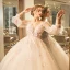 Chic / Beautiful Church Outdoor / Garden Wedding Dresses 2017 Lace Flower Pearl Backless Artificial Flowers V-Neck 3/4 Sleeve Ivory Ball Gown Floor-Length / Long