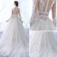 Eleganta Champagne Genomskinliga Bröllopsklänningar 2018 Prinsessa Urringning Långärmad Appliqués Pierced Spets Ruffle Chapel Train