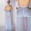 Sexy Bleu Ciel Transparentes Robe De Soirée 2018 Princesse Titulaire Sans Manches Glitter Étoile Tulle Perlage Perle Faux Diamant Longueur Cheville Volants Dos Nu Robe De Ceremonie