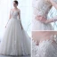 Eleganta Champagne Genomskinliga Bröllopsklänningar 2018 Prinsessa Urringning Långärmad Appliqués Pierced Spets Ruffle Chapel Train