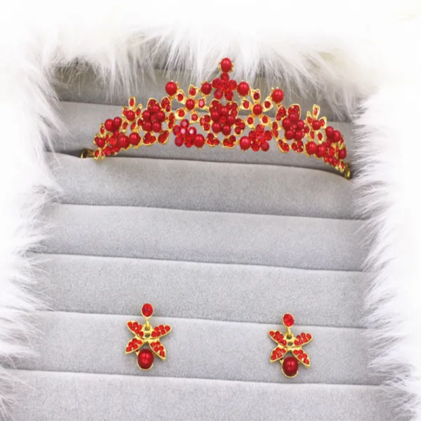 Shipping in 24 hours Same As First Picture Style B Style C Style D Style E Style F Style G Style H Red Silver Crystal Rhinestone Metal Tiara Earrings Necklace Chic / Beautiful 2017 Bridal Jewelry