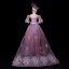 Vintage / Retro Medieval Candy Pink Ball Gown Prom Dresses 2021 V-Neck 1/2 Sleeves 3D Lace Appliques Handmade  Embroidered Flower Lace Satin Cosplay Court Train Prom Formal Dresses
